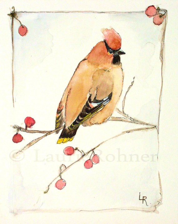 Nature Art Watercolor Original Painting Woodland Bird by Laurie Rohner Watercolor Original Nature Painting Cedar Waxwing Woodland Bird by Laurie Rohner