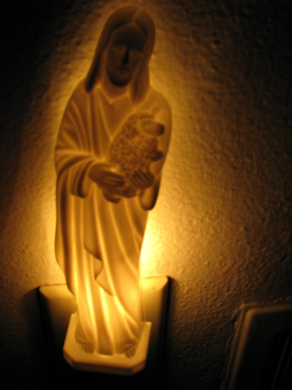 Vintage Jesus Nightlight White Plastic With Sheep By Heckamom