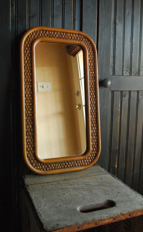 Vintage wall mirror woven basket weave pattern by FunsizeVintage