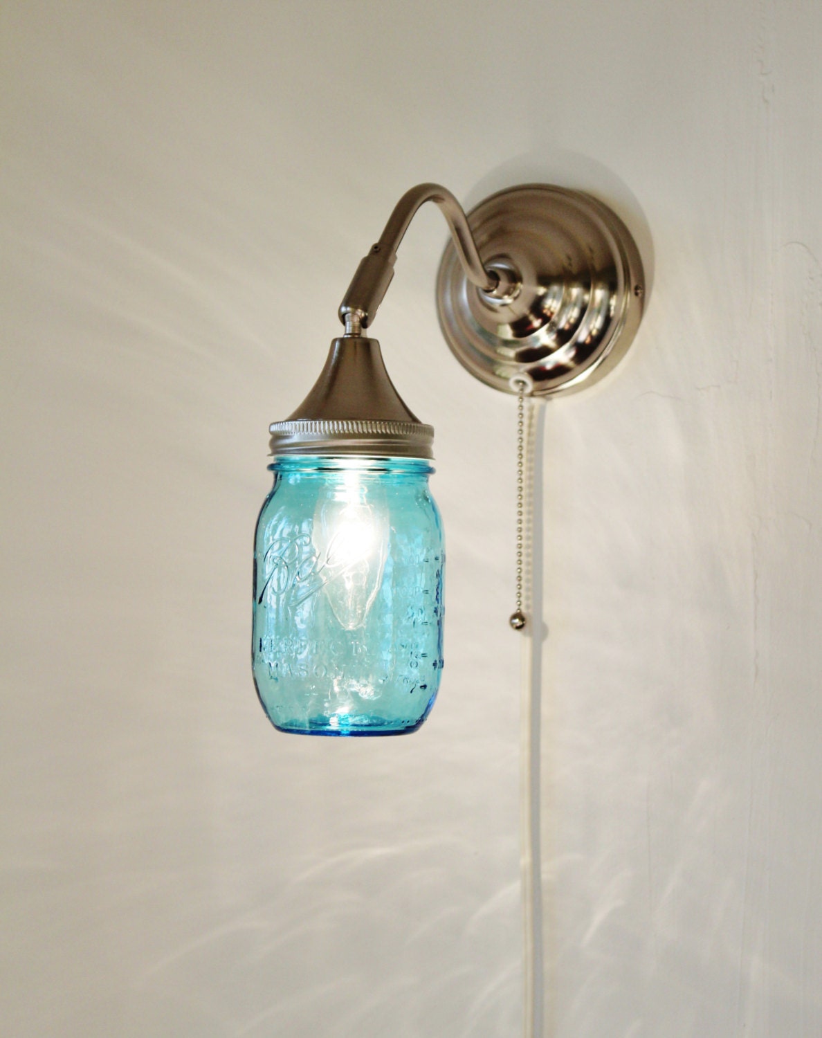 Mason Jar Wall Sconce featuring a Blue Pint Ball by BootsNGus