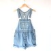 Vintage Denim Overall Shorts - 80s Light Blue Jean Bib Overalls - S / M