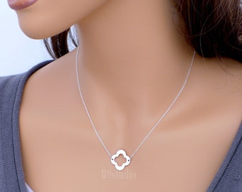 Sterling clover necklace, dainty four leaf clover, lucky jewelry, silver quatrefoil, Minimalist, wedding, best friend gift