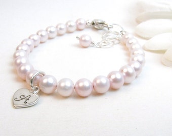 Pink Pearl Baby Bracelet // Baby Girl Bracelet // Baby Bracelet // Baby Initial Bracelet // Flower Girl Bracelet // Little Girl Bracelet