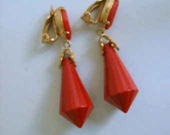 Vintage 1960's, Lewis Segal, California, Clip on Earrings. Red and Fabulous.