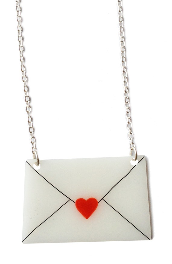 Envelope Necklace - Valentine's - Red Heart on White Love Letter ...