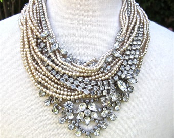 Bridal Necklace Wedding Necklace Wedding Jewelry Chunky Rhinestone Pearl Statement Necklace Rhinestone Vintage Wedding Necklace MADE TO ORDR