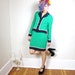 SALE St John Kelly Green Classic Color Blocked 2 Piece Skirt Blazer Wool Boucle Suit (XS/S)