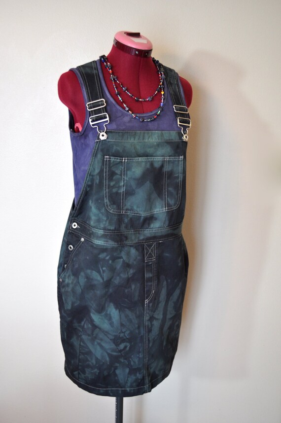 Green Jr. Large Bib OVERALL DRESS Hand Dyed Dark Green Liz