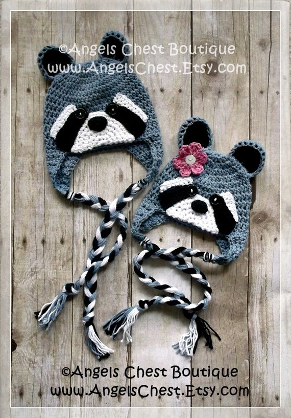 crochet raccoon hat pattern Hat Pattern Beanie Sizes Earflap to RACCOON Newborn Crochet PDF Adult