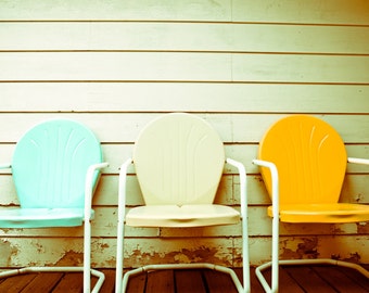 Fine Art Photography, Vintage Patio Chairs, Still Life, Wall Art, Summer Photo, Mid Century Chairs, Whimsical 8x10 Print, Shabby Chic Decor