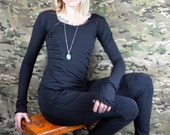 Long sleeve eco princess seam shirt black bamboo jersey opaque