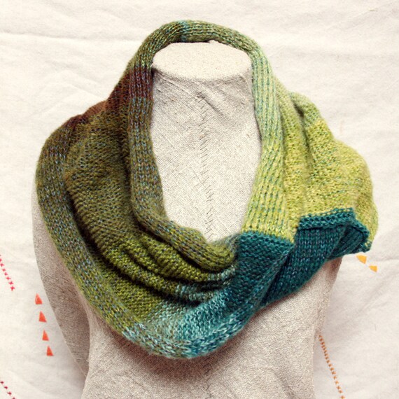 One of a kind knit infinity scarf Grasshopper by WrapturebyInese