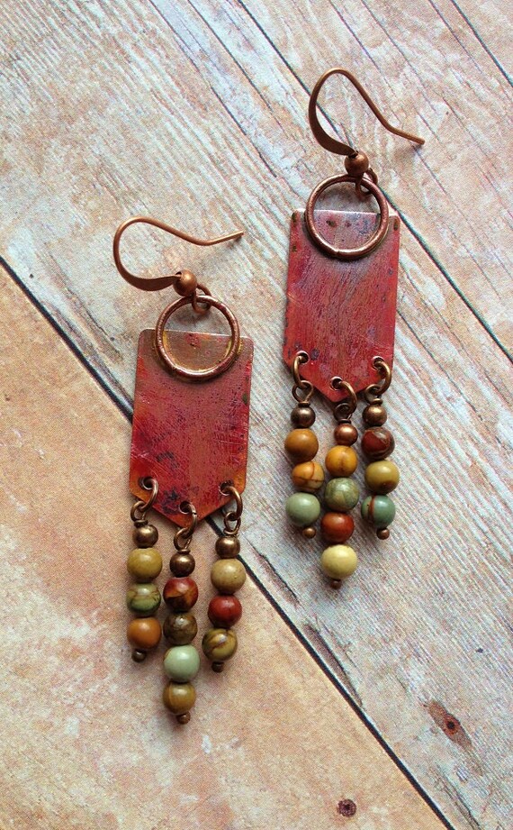 Boho Jewelry Unique Earrings Boho Copper by RusticaJewelry on Etsy