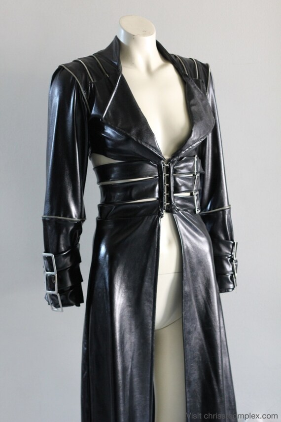 Items similar to Gothic Jacket Goth Long Black Pvc Zippers Metal ...