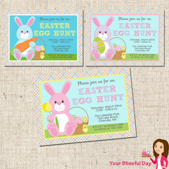 PRINTABLE Easter Bunny Egg Hunt Party Invitations (Character of your ...