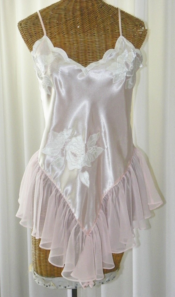 Vintage Fairy Pink Chiffon Teddy Romper by by Voilavintagelingerie