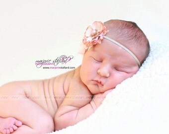 Vintage Collection Shabby Peachy Coral Headband (Newborn, Toddler, Child)