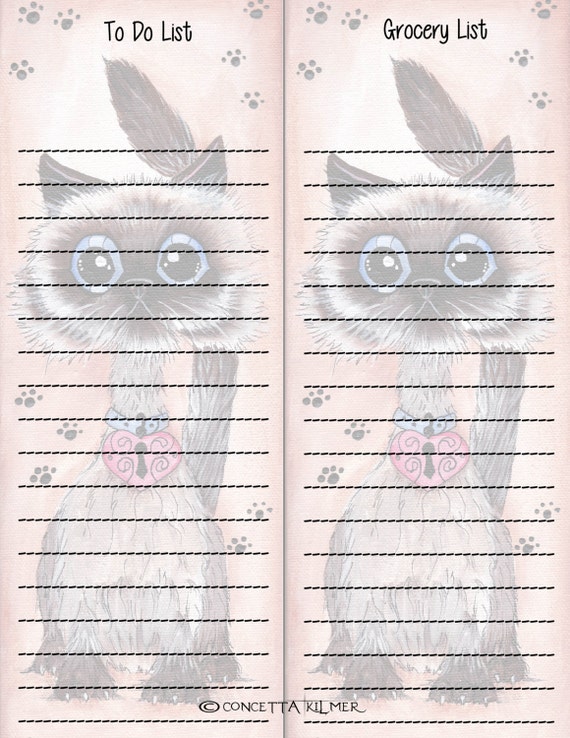 Items similar to Cute Cat Stationary - Cat Grocery List - Cat To Do ...