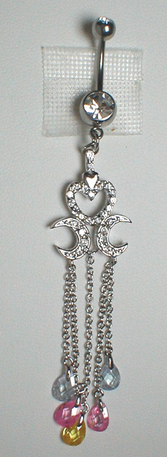 Unique Belly Ring Sterling Silver MultiColored CZ