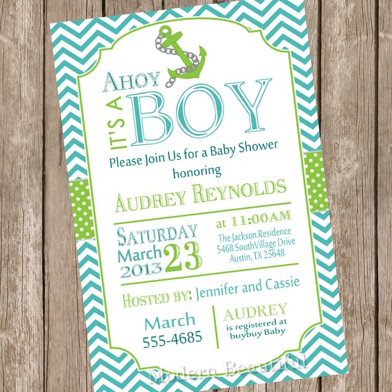 Aqua and lime nautical baby shower invitation, chevron invitation, nautical baby shower, teal, lime, anchor, nautical, printable invitation Il_570xn