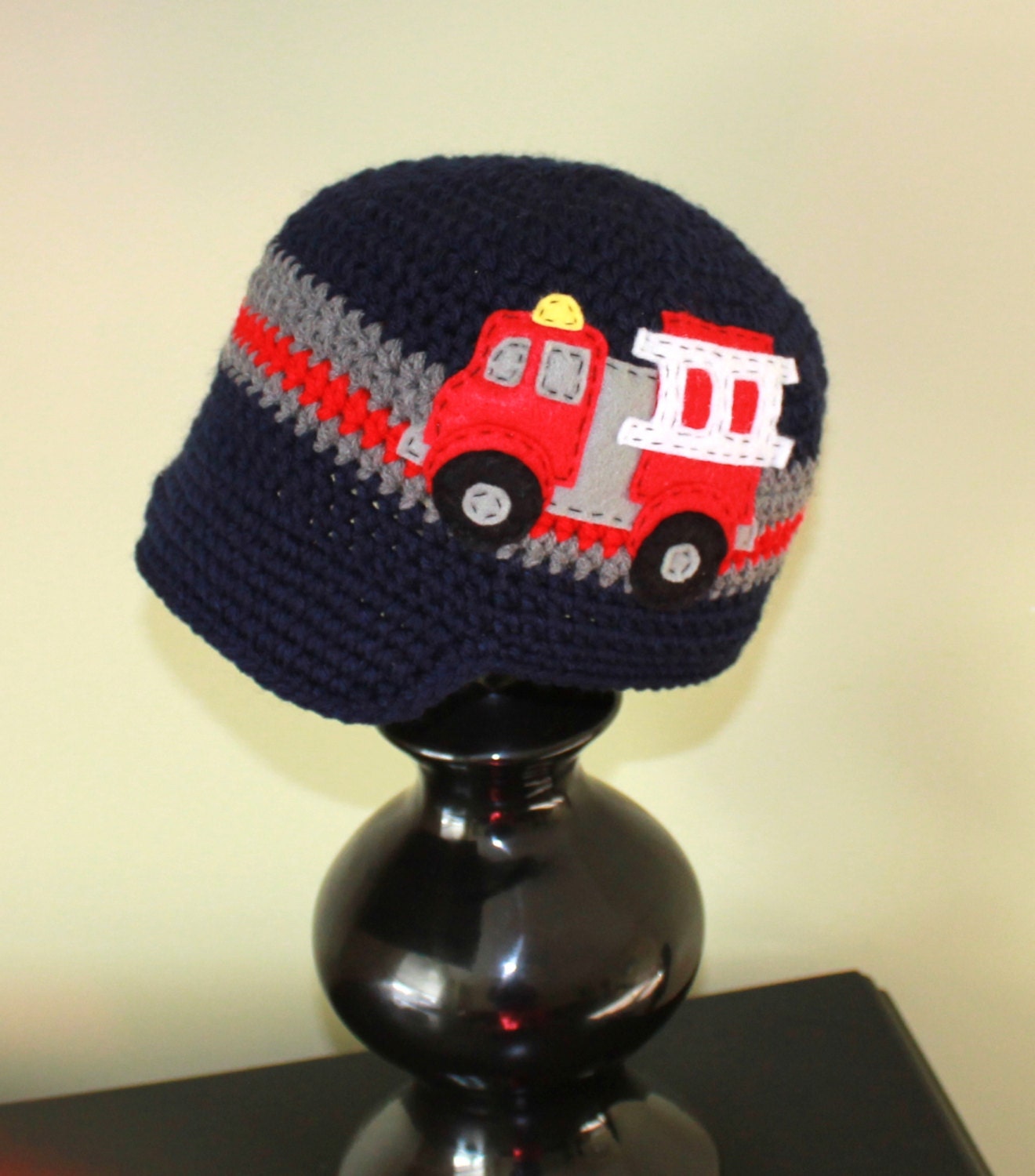 Fire Truck Visor Hat Navy Grey and Red Felt Applique