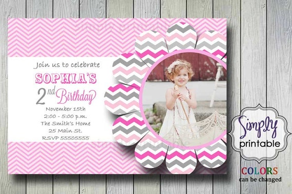Pink Chevron Girls Birthday Invitation Il_570xn