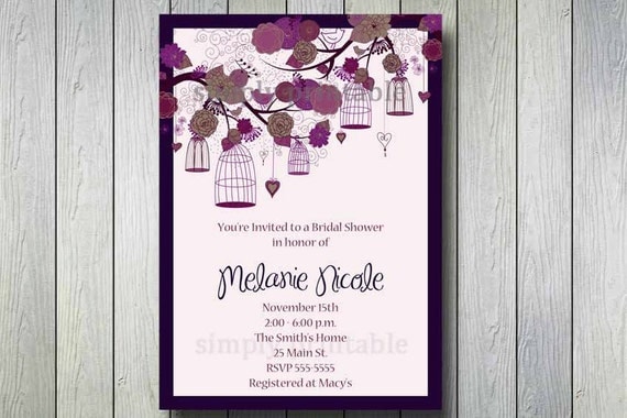 Purple Bridal Shower Invitation with Vintage Il_570xn