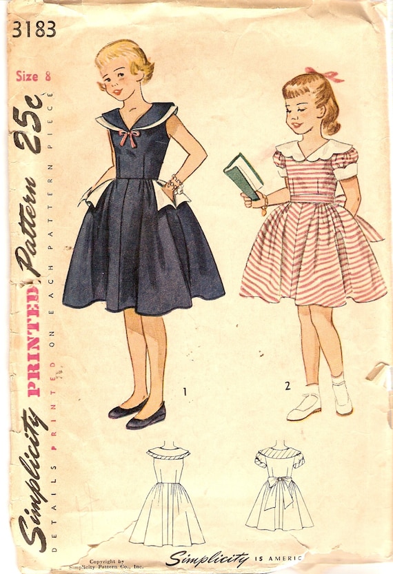 1950s Girls Dress Pattern Fitted Bodice Full Skirt V-neckline