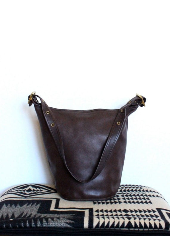 Vintage Coach Duffle Bag in Brown // Leather Bucket Feed Bag