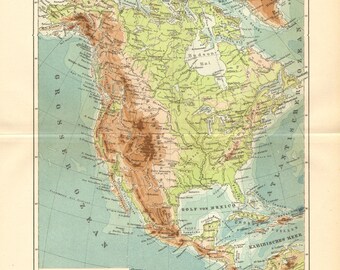 1906 Original Antique Relief Map of North America
