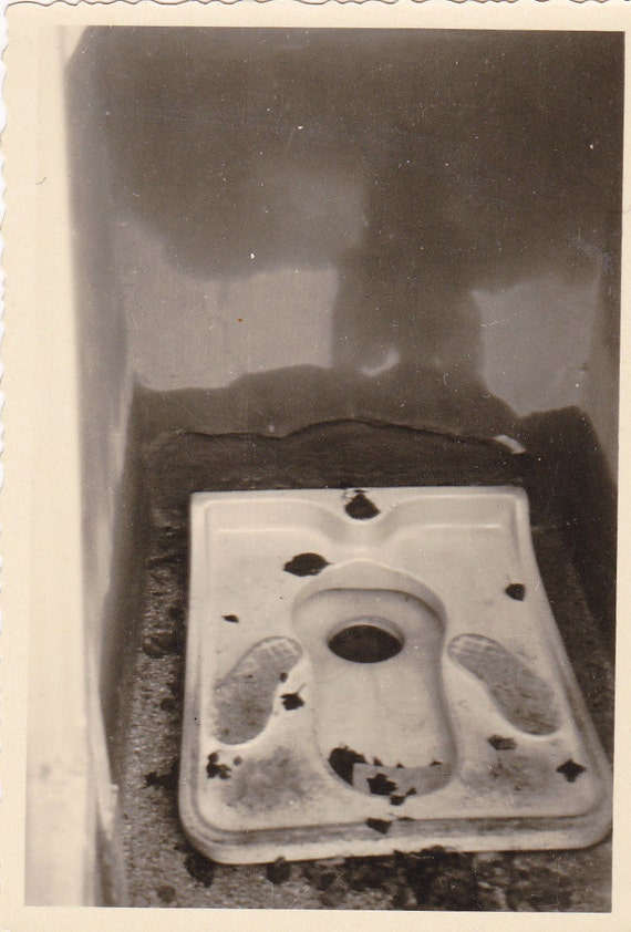 European Squat Toilet WWII Soldier's Snapshot 1940s