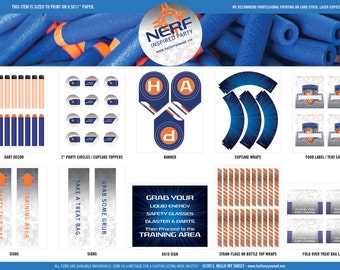 Nerf Party - INSTANT DOWNLOAD - Printable Birthday Party Decorations - Full Set - Blue Orange