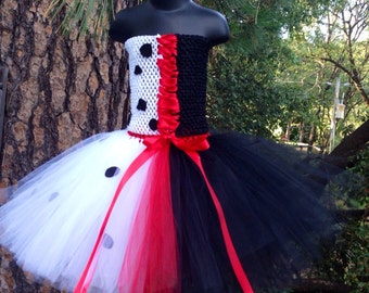 Cruella Deville inspired tutu dress with hair clip - Disney's 101 Dalmatians - deville costume -newborn 3m 6m 9m 12m 18m 24m 2t 3t 4t 5t