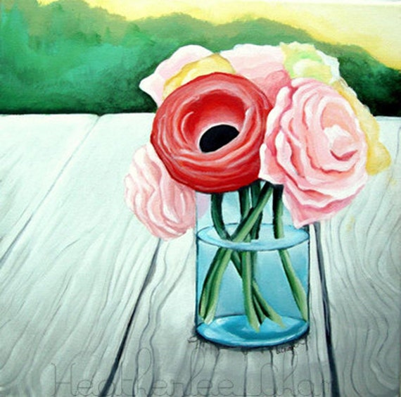 Flowers in a Mason Jar - Painting Print