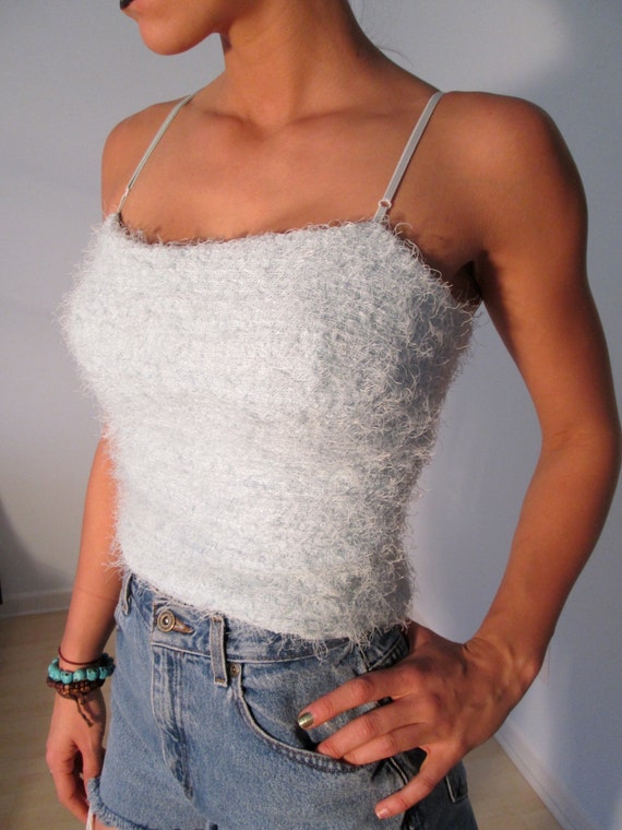 light blue fuzzy crop top