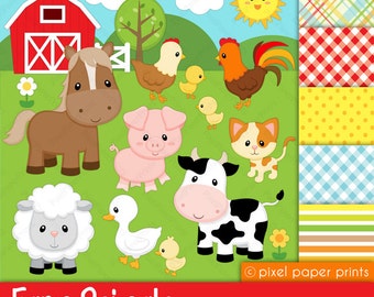 Digital clipart - Farm Animals - Digital paper and clip art set