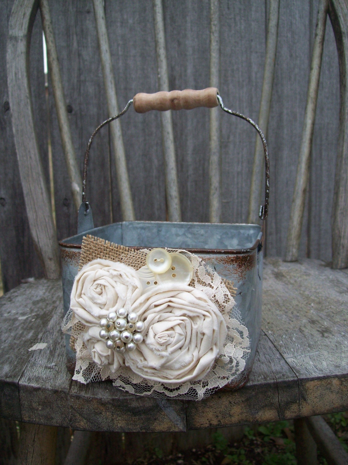 Rustic Flower Girl Basket Metal Country Flower Girl Basket