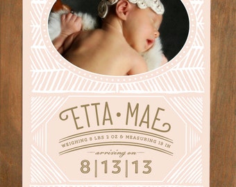Pattern Photo Birth Announcement (Pen & Ink - No. 3) - Modern, Contemporary