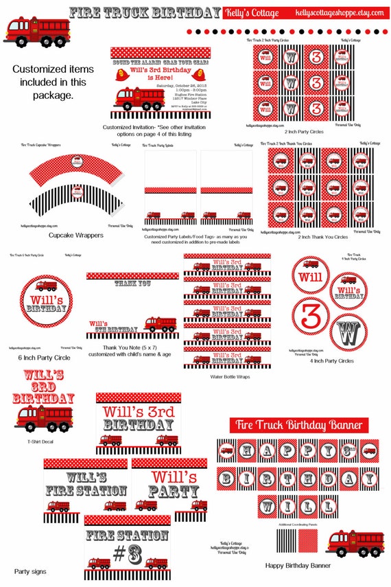 Fire Truck Birthday Party Package...Custom, Printable DIY Package Il_570xn