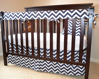 CUSTOM 4pc Crib Bedding Set -- 3pc Crib Teething Rail Guards and Crib Skirt