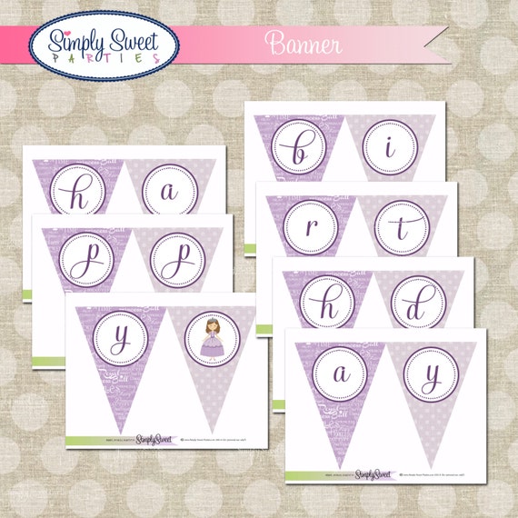 Purple Polka Dot Princess Birthday Party DIY printable Banner Il_570xn