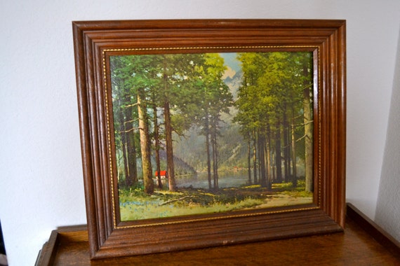 Vintage Robert Wood Litho Art Print Pine Grove Lake 1960s