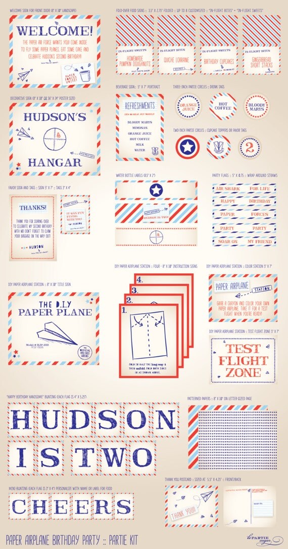 Paper Airplane Birthday Party - Partie Kit - PRINTABLE Il_570xn