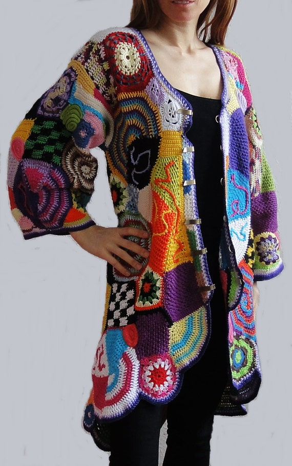 Crochet freeform patchwork hippie vest jacket hippie dress boho chic vintage high fashion bohemian gypsy