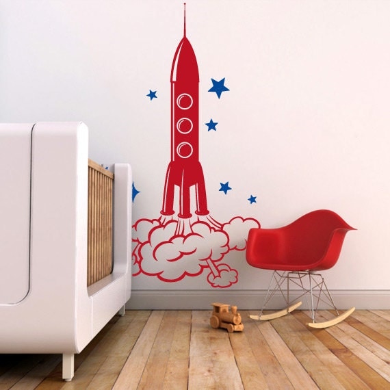 Rockets Away Huge Rocket Ship Vinyl Wall by stuckonuvinyldecals