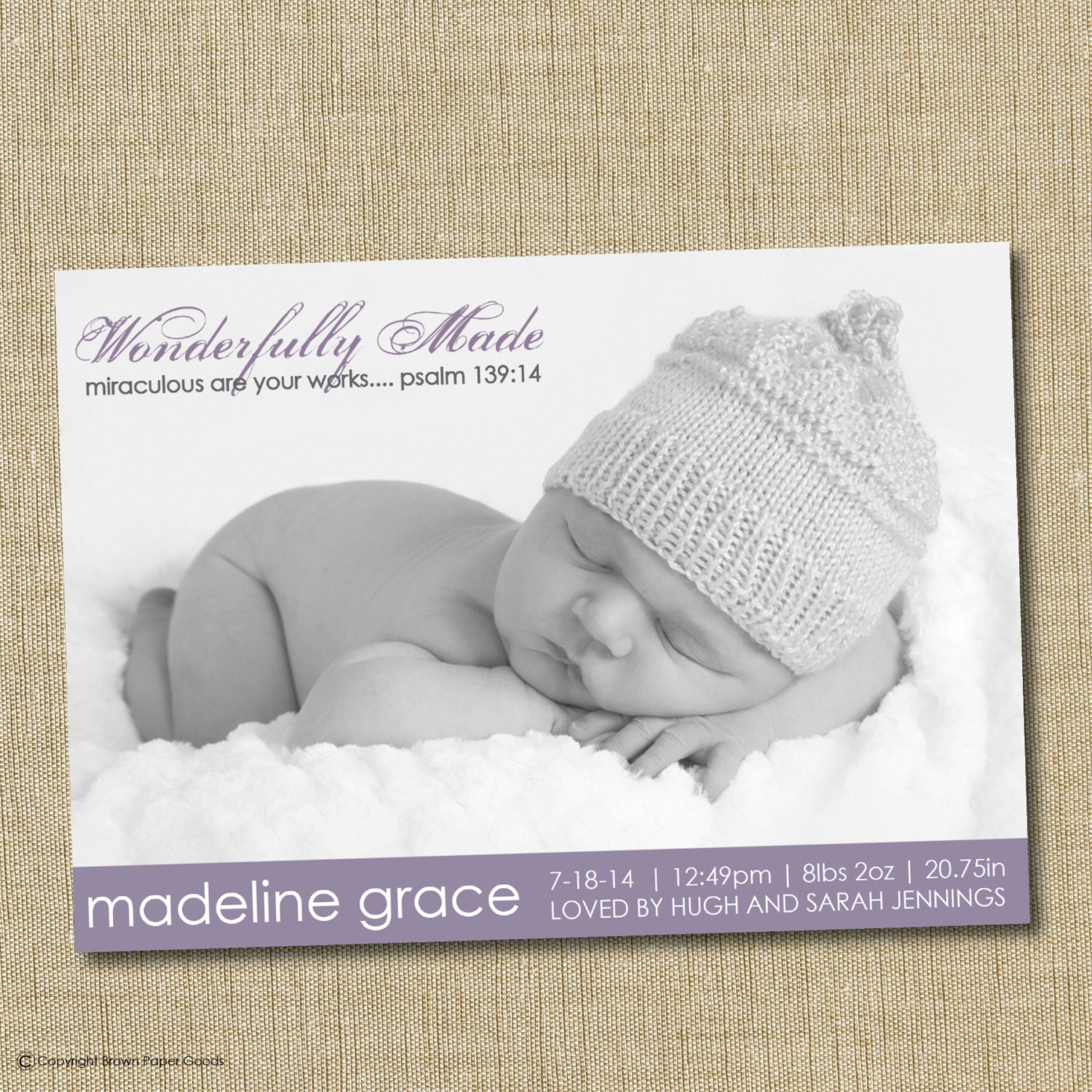 christian birth announcement. custom photo by brownpaperstudios