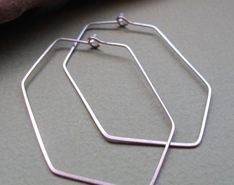 Hexagon Hoop Earrings - Geometric Sterling Silver Hoops 2 inch (5cm) - Modern Jewelry. Unique Earrings - Hexagon Earrings. Geometric Jewelry