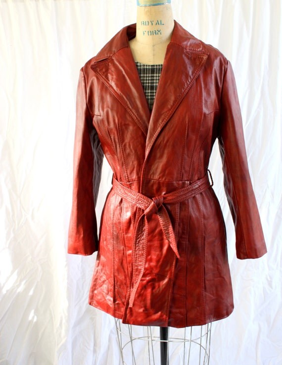 Red Leather Short Trench Coat Suburban Heritage vintage