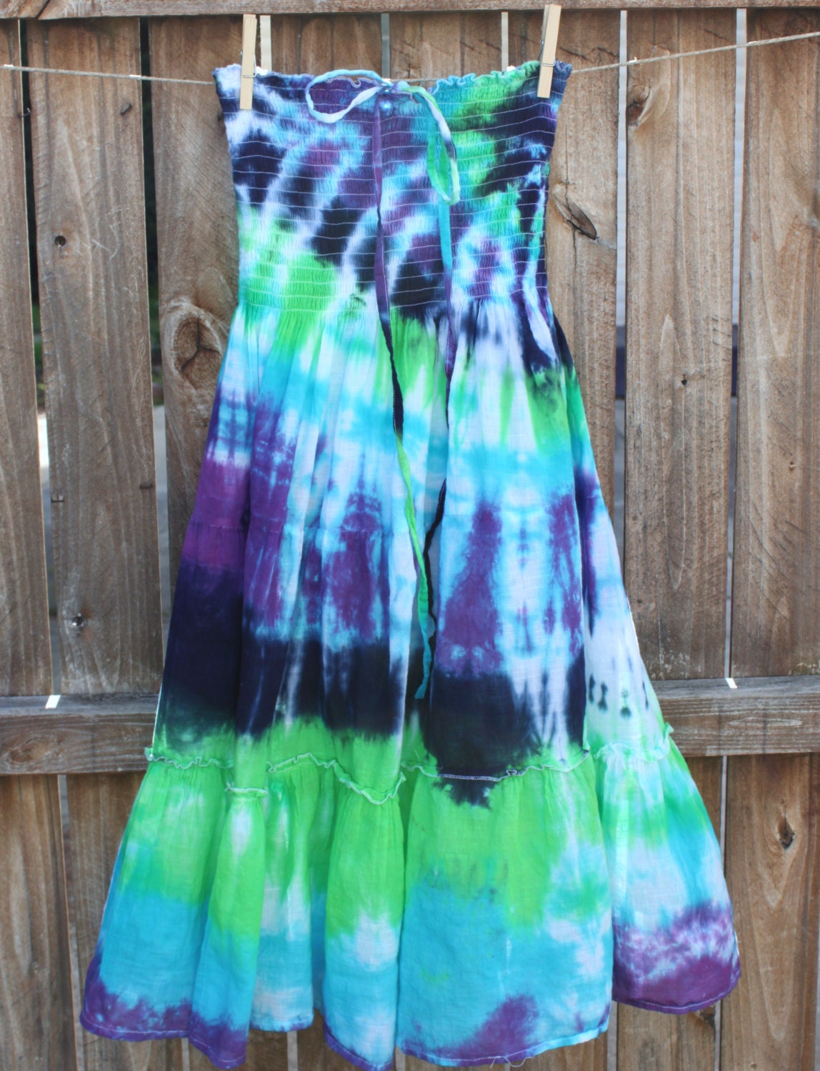 Women's Tie Dye Sundress Blue Green and Purple