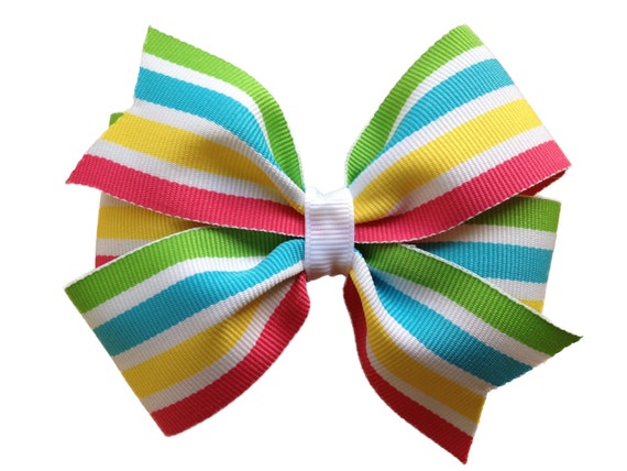 Adorable striped hair bow 4 inch bow pinwheel bow girls